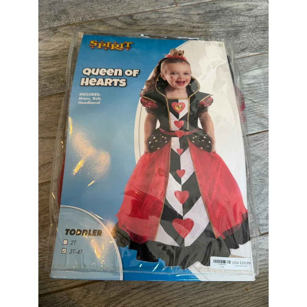 Spirit Halloween Queen of Hearts Costume 3T 4T Alice Wonderland Toddler Girls